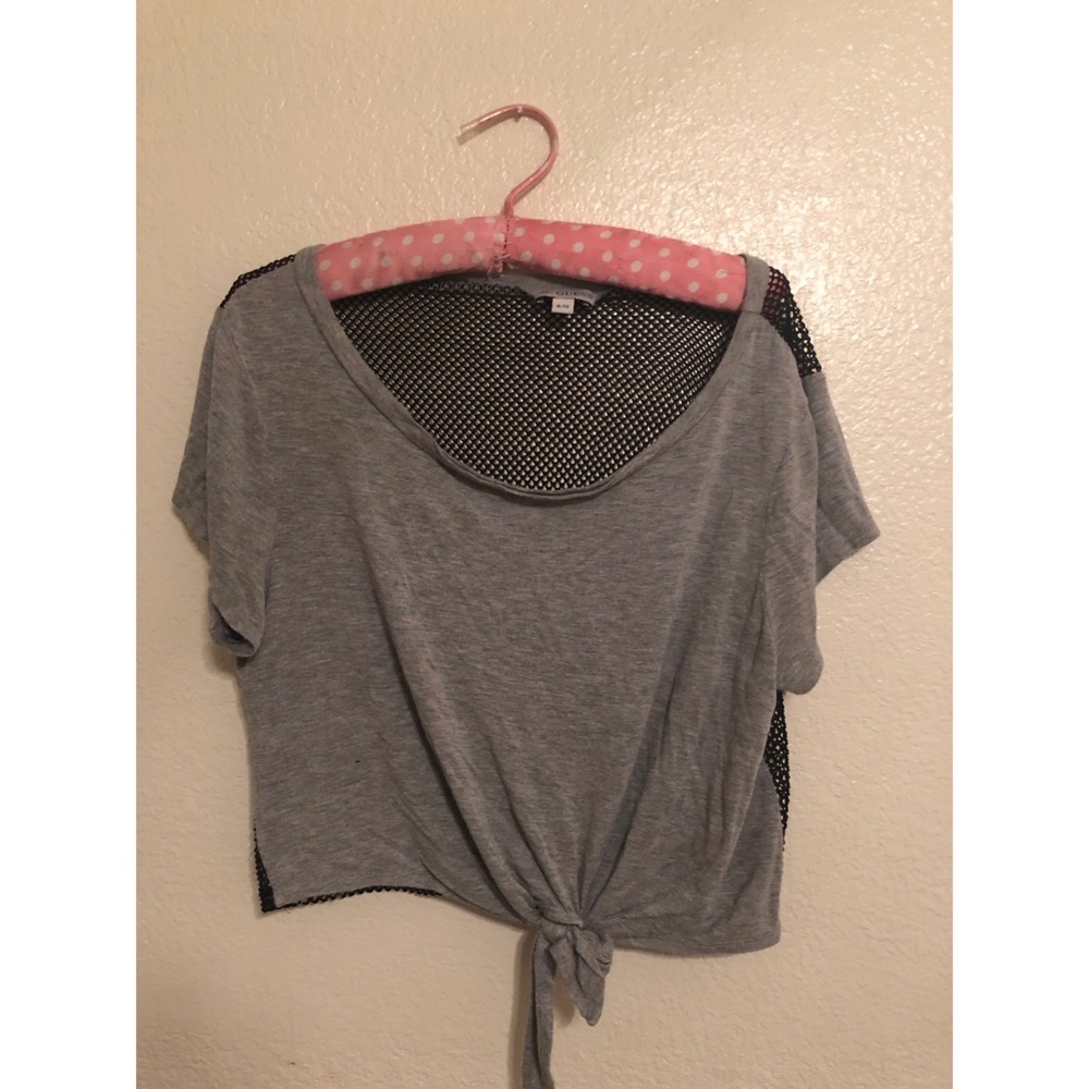 Grey and Black Mesh Tie up Top